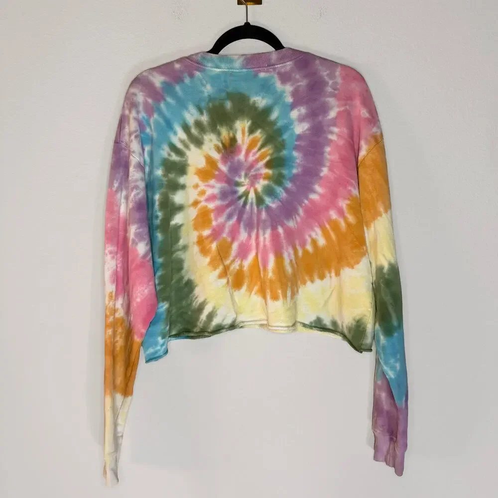 Daydreamer Rainbow Tie Dye Cropped Sweatshirt Size M - Picture 3 of 5